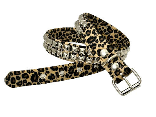 Funk Plus | 2 Row Pyramid Stud Belt - Fuzzy Leopard