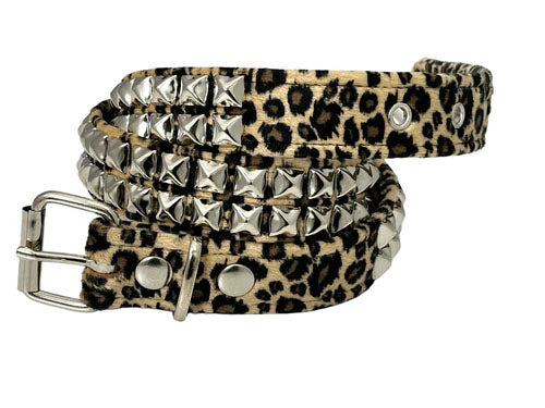 Funk Plus | 2 Row Pyramid Stud Belt - Fuzzy Leopard
