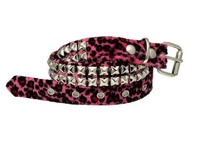 Funk Plus | 2 Row Pyramid Stud Belt - Fuzzy Pink Leopard