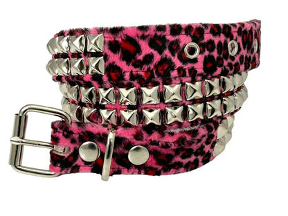 Funk Plus | 2 Row Pyramid Stud Belt - Fuzzy Pink Leopard