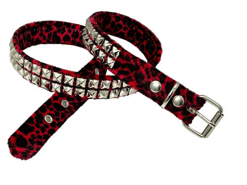 Funk Plus | 2 Row Pyramid Stud Belt - Fuzzy Red Leopard