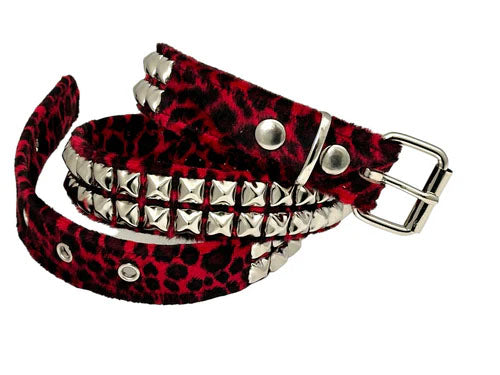 Funk Plus | 2 Row Pyramid Stud Belt - Fuzzy Red Leopard