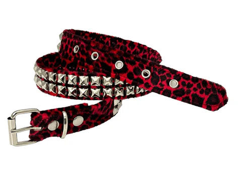 Funk Plus | 2 Row Pyramid Stud Belt - Fuzzy Red Leopard