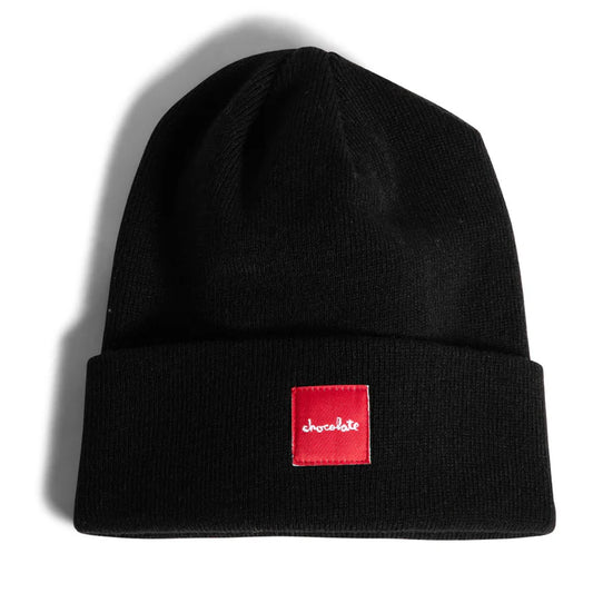 Chocolate | Square Label Tight Cuff Beanie - Black
