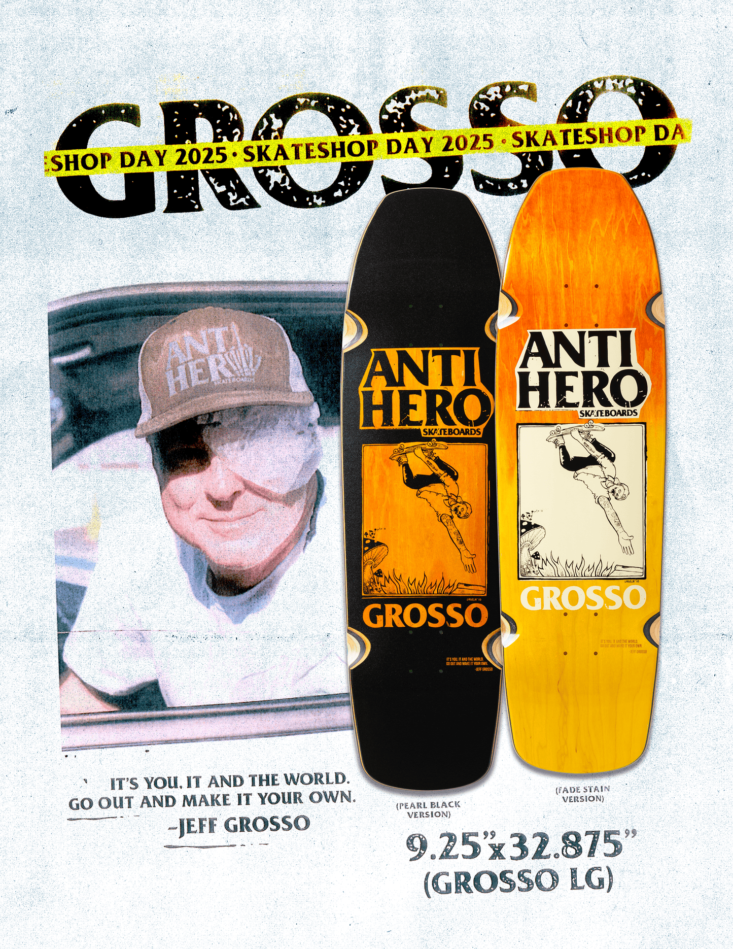 Anti-Hero | 9.25" Skateshop Day 2025 Grosso Hand Plant Deck - Black (Various Colors)