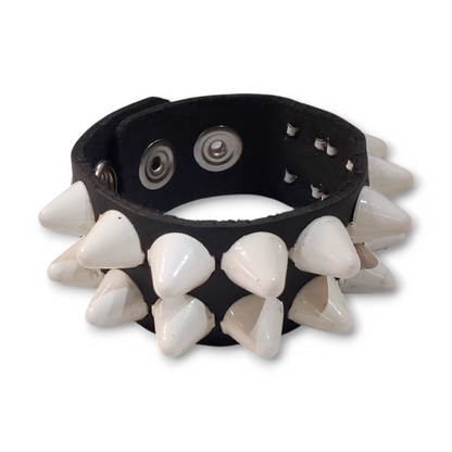 Funk Plus | Leather Two Row UK77 Cone Stud Snap Bracelet - White