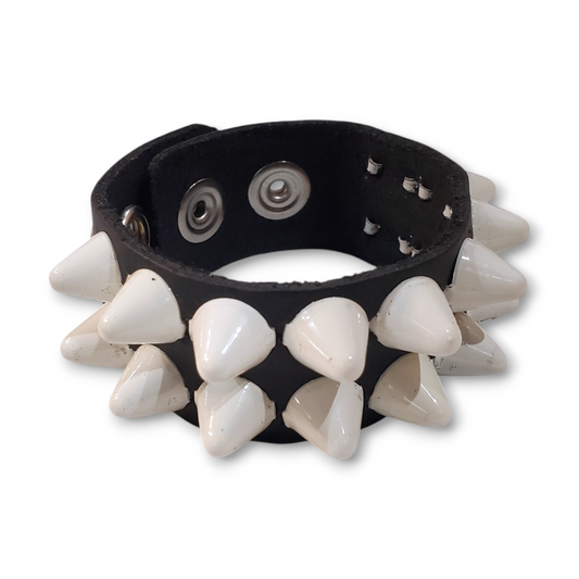 Funk Plus | Leather Two Row UK77 Cone Stud Snap Bracelet - White