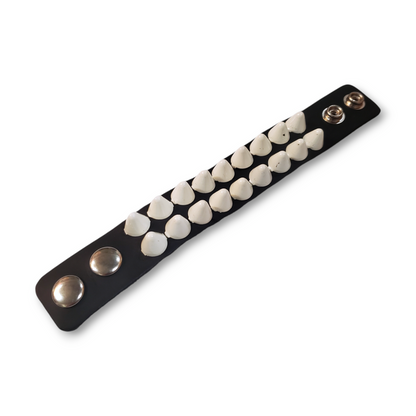 Funk Plus | Leather Two Row UK77 Cone Stud Snap Bracelet - White