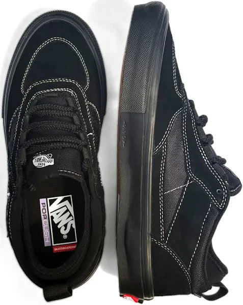 Black Vans sneakers shown from multiple angles on a white background