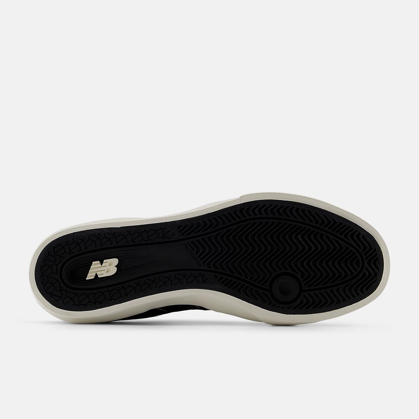 Black sole of a shoe with New Balance logo on a white background