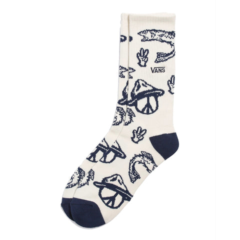 Vans | Outer Limits Crew Socks - Natural (Peace Signs With Hats And Fishies)