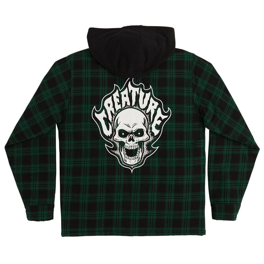 Creature | Bonehead Flame Hooded Flanel Jacket - Black/Green