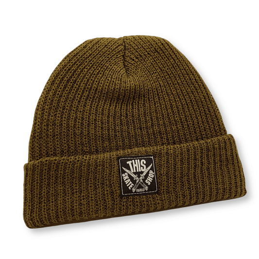 THIS Skateshop | Knit Beanie - Army/Black Patch