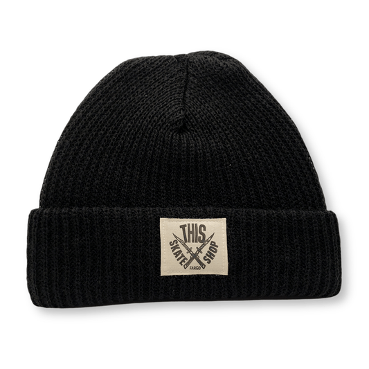 THIS Skateshop | Knit Beanie - Black/White Patch