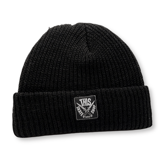 THIS Skateshop | Knit Beanie - Black/Black Patch