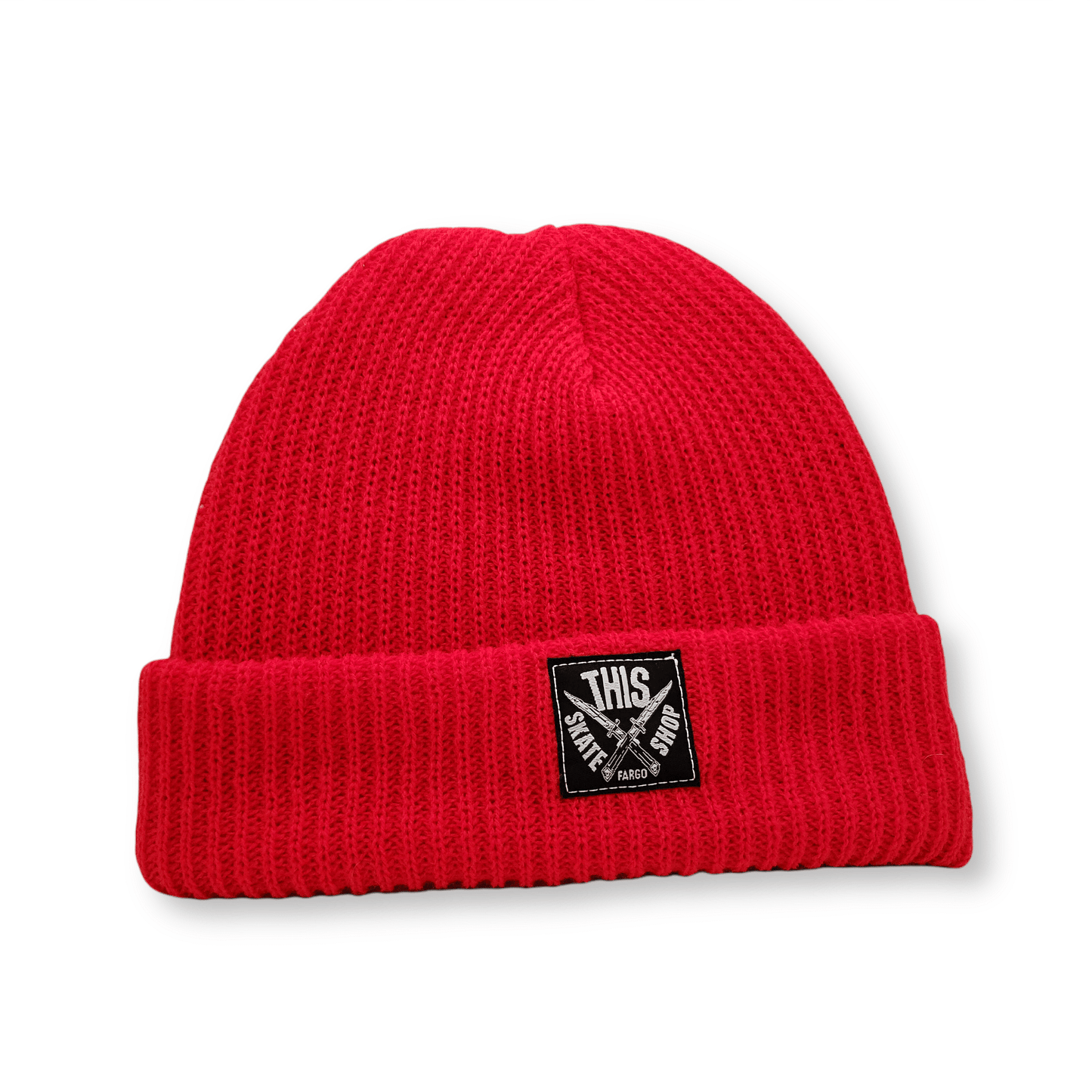 THIS Skateshop | Knit Beanie - Red/Black Patch