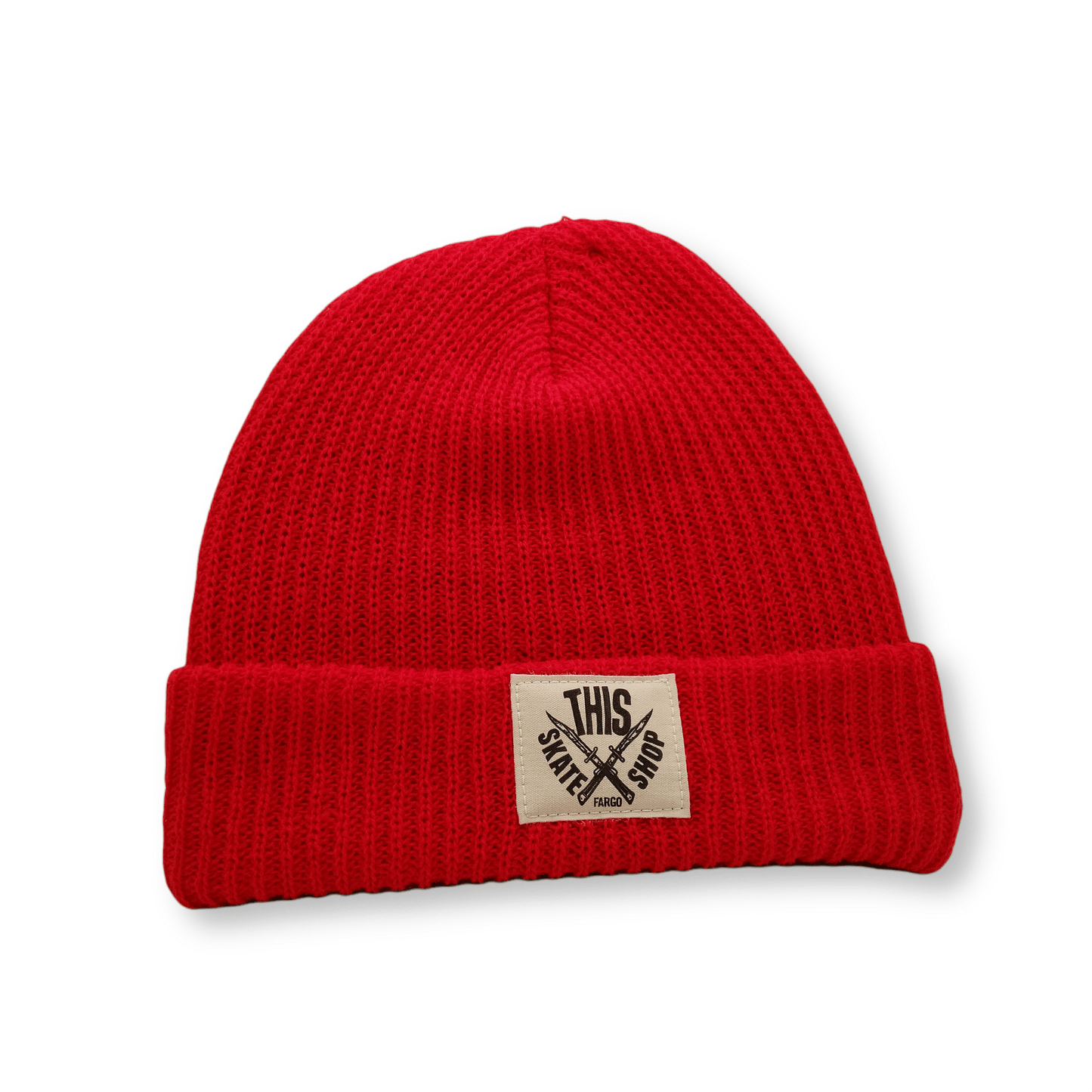 THIS Skateshop | Knit Beanie - Red/White Patch