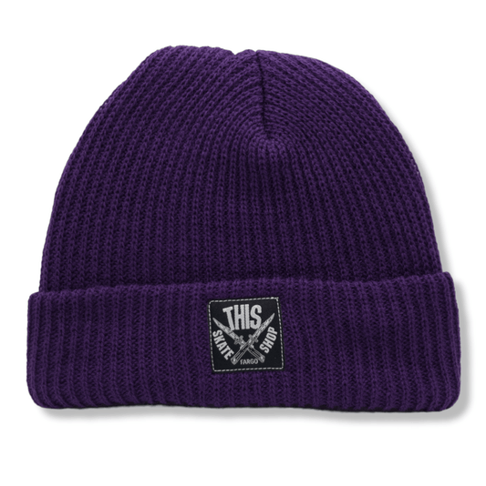 THIS Skateshop | Knit Beanie - Purple / Black Patch