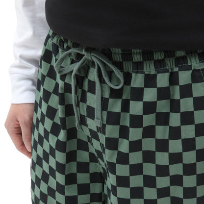 Vans | Range Baggy Tapered Pant - Elastic Waist Drawstring - Green Checkers