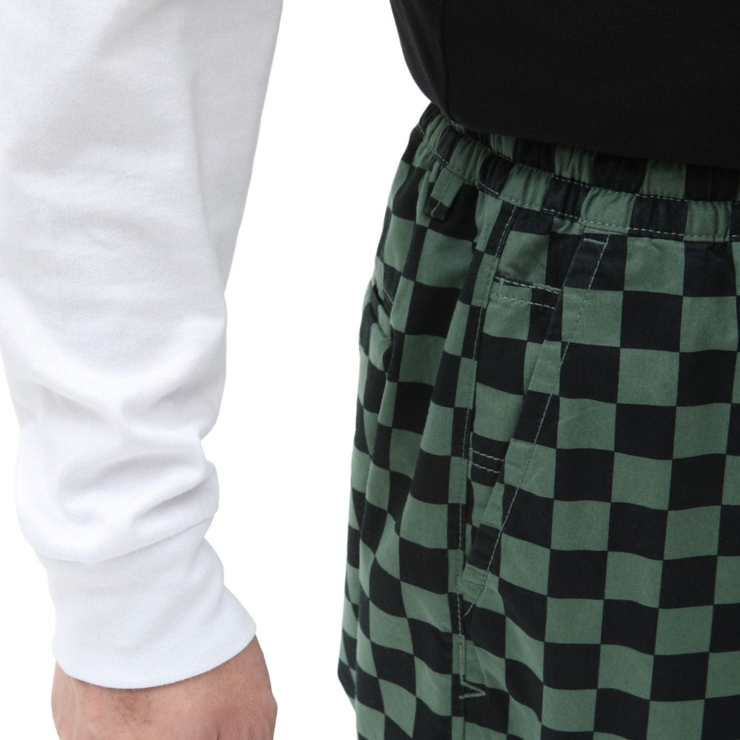 Vans | Range Baggy Tapered Pant - Elastic Waist Drawstring - Green Checkers