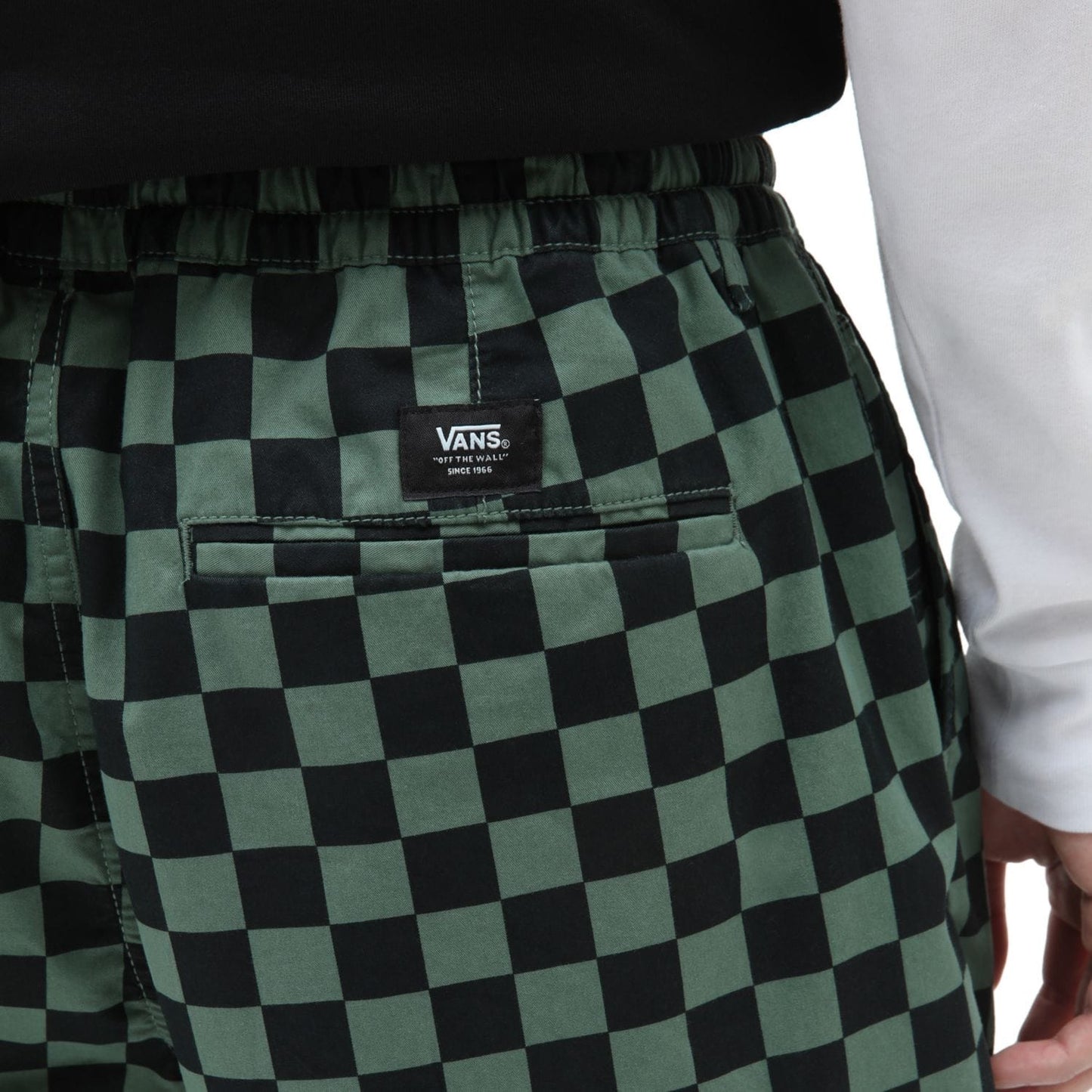 Vans | Range Baggy Tapered Pant - Elastic Waist Drawstring - Green Checkers