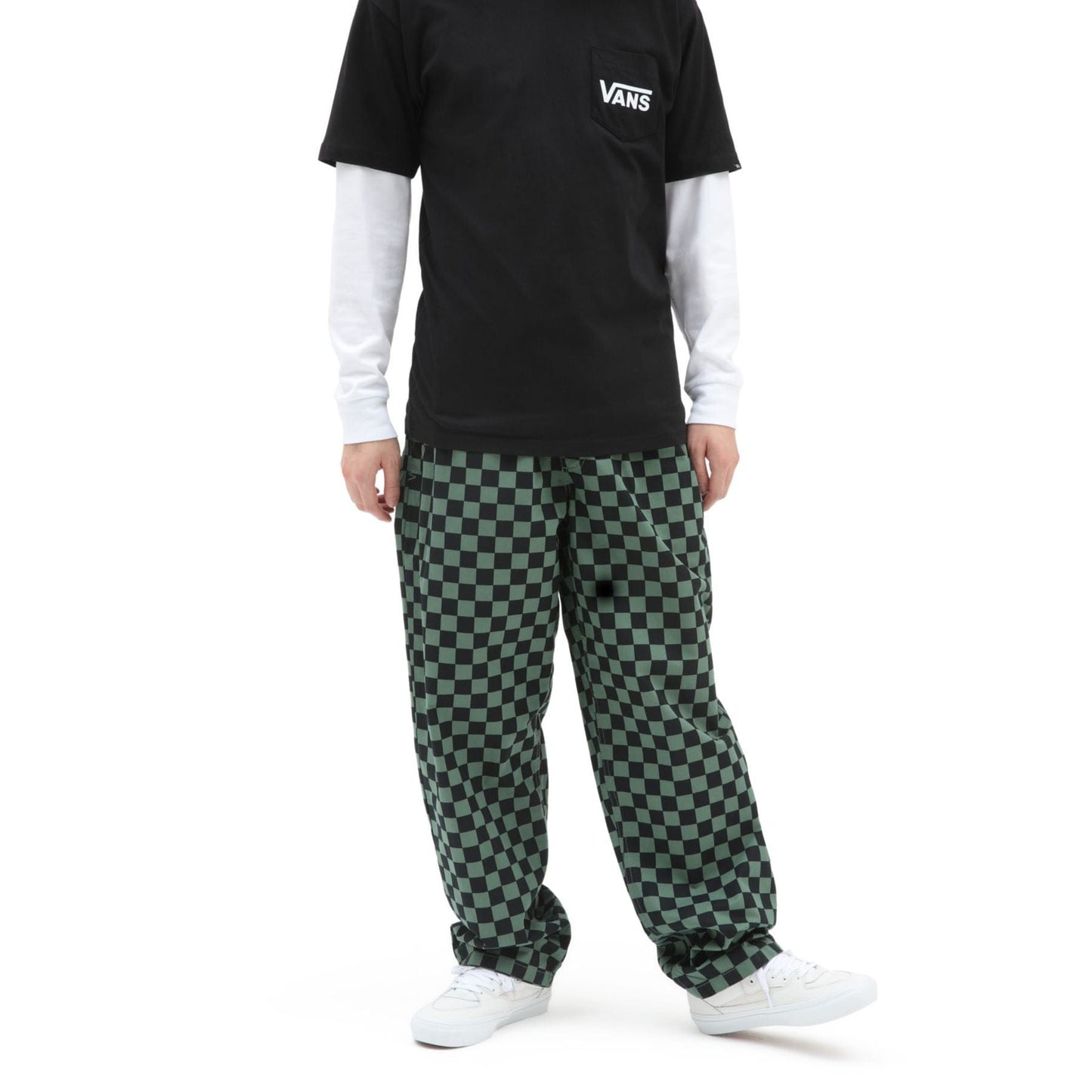 Vans | Range Baggy Tapered Pant - Elastic Waist Drawstring - Green Checkers